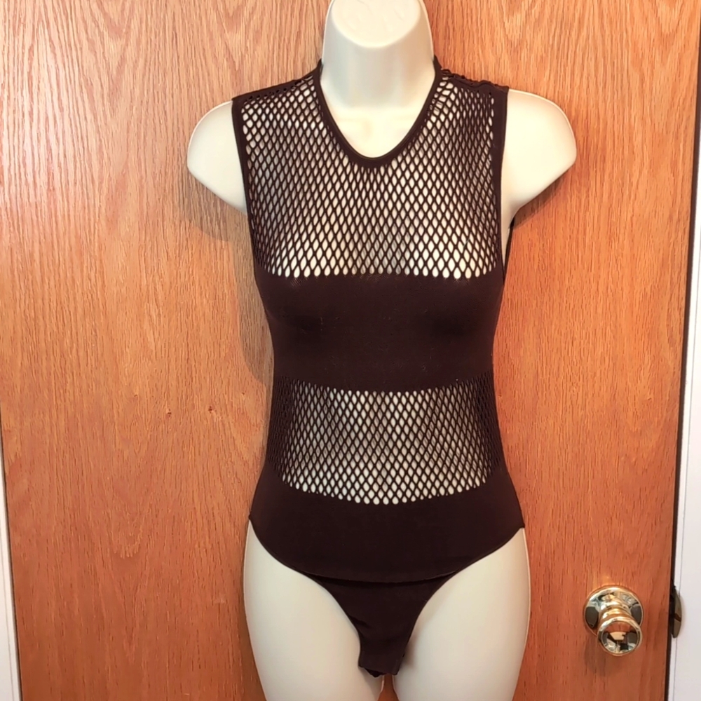 NWT Zara brown mesh sleeveless bodysuit size M-L